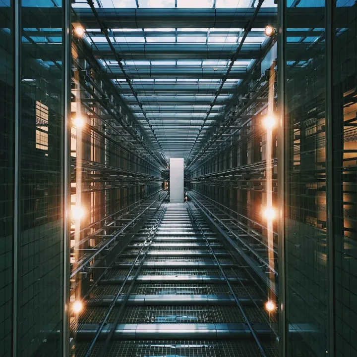 A long hallway of a server room